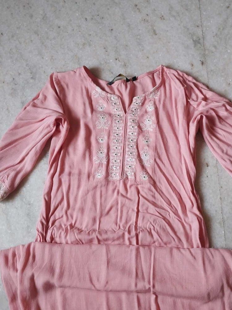 Pink Embroidered Kurta Set
