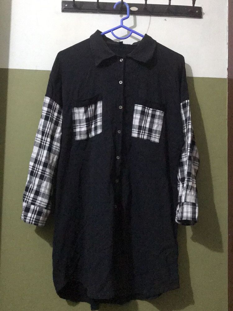 Checkered Sleeve Shirt Dress