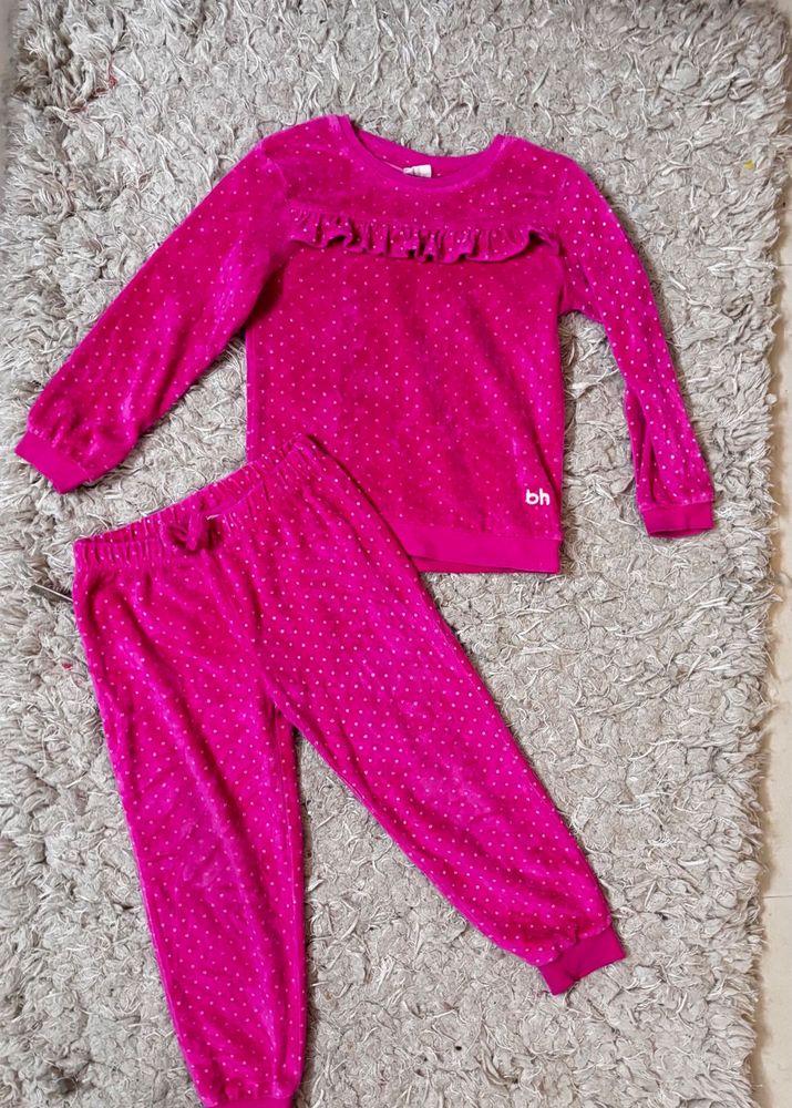 Babyhug Velvet Pink Girls Set