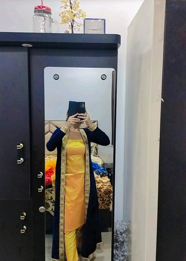 Neavy Blue Coat Kurta Set For Haldi💛