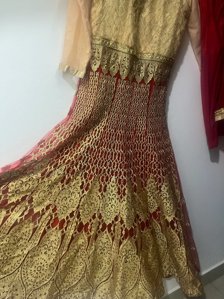 wedding gown red and goldne colour