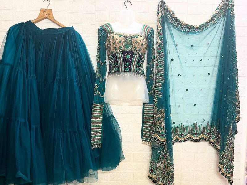 Green Embroidery &amp; Zardozi Work Lehengacholi