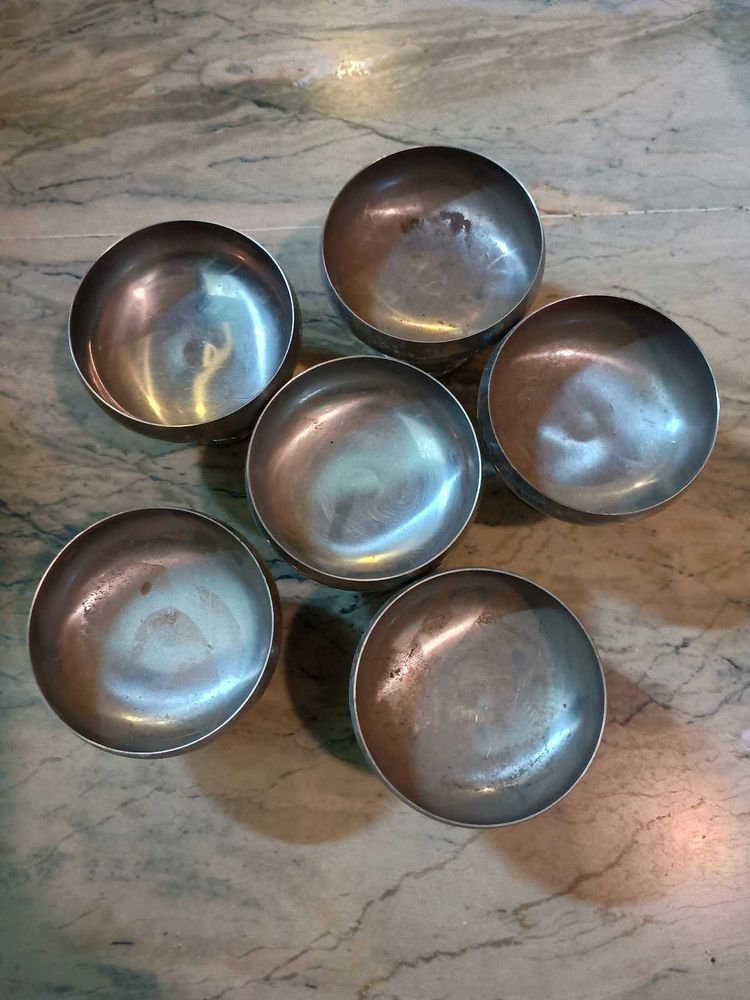 six vintage Peterhof stainless steel cups