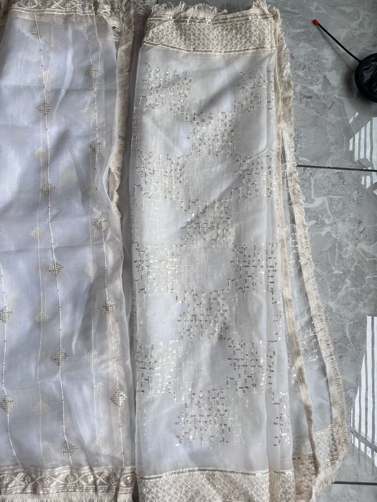 Elegant White &amp; Silver Dupatta