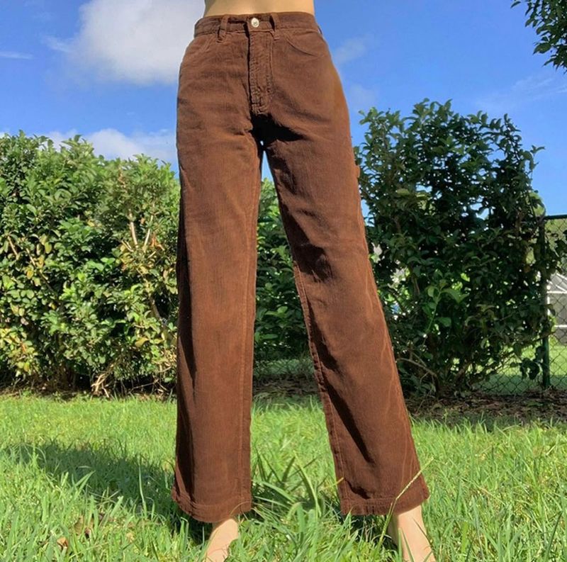 Brown Corduroy Straight Leg Pants