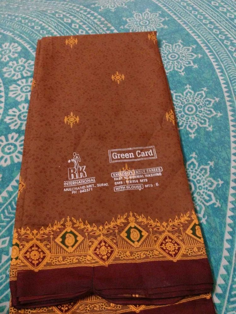 brown saree with blouse fix price 200