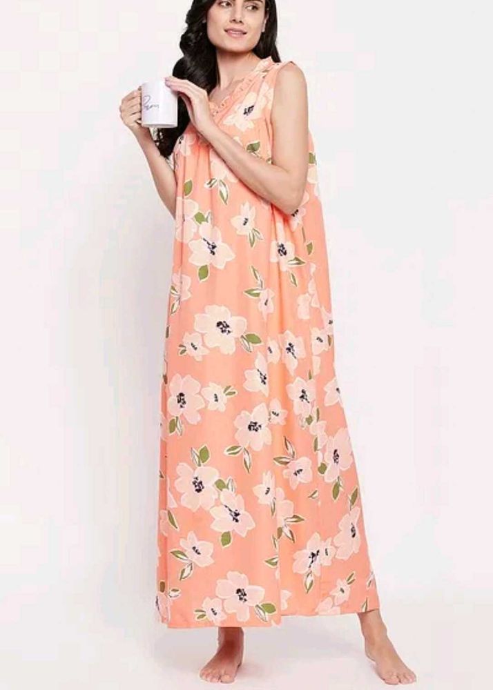Pretty Floral Print Long Night Nighty