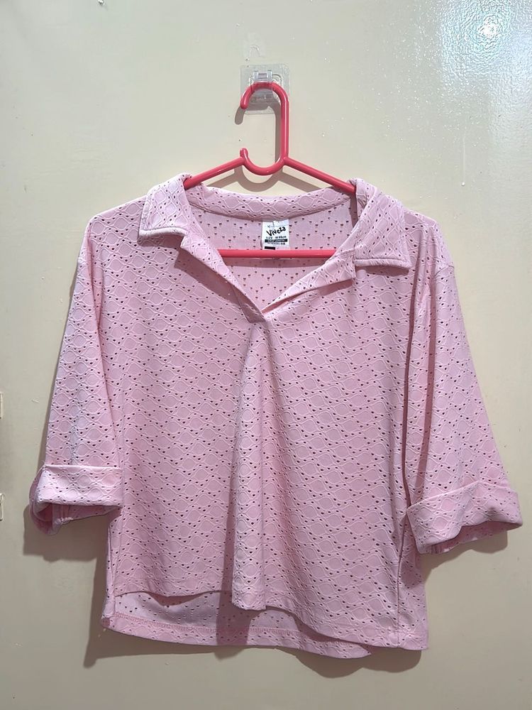 Pink Eyelet Knit Top