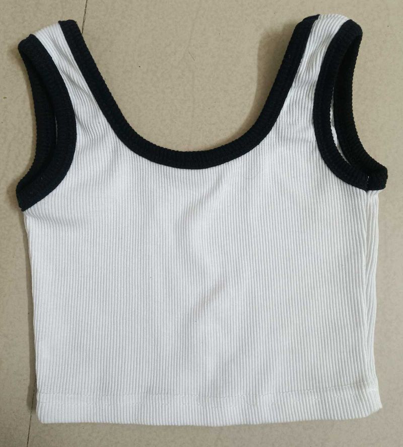 Ribbed Black And White Crop Tank Top