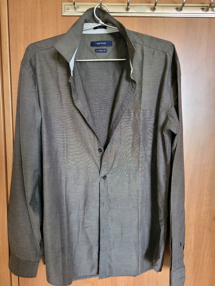 MARK TAYLOR  Men Solid Grey Black Shirt Size 44