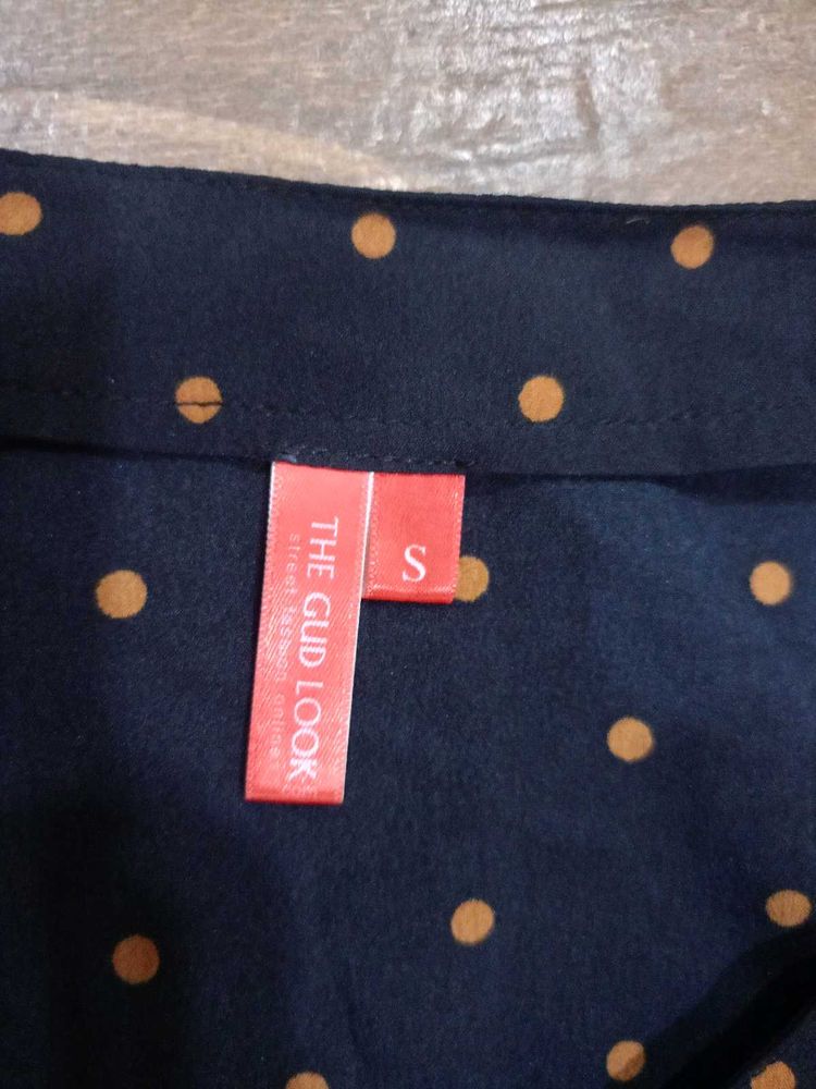 &#34;The Gud Look&#34;Navy Blue Polka Dot Fit&amp;Flare Dress