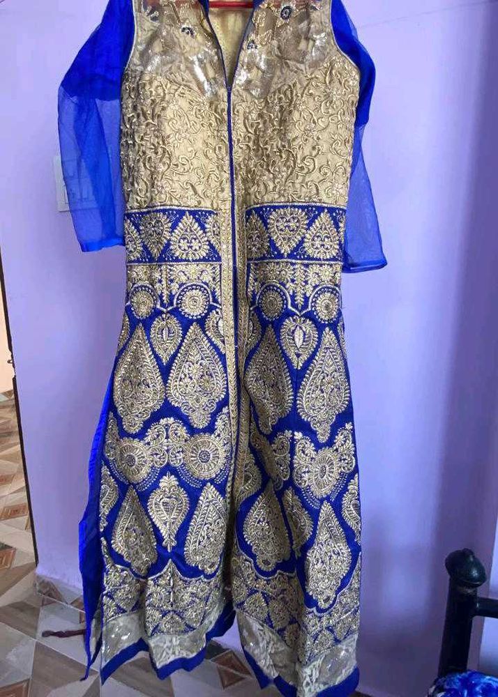 Elegant Blue &amp; Gold Frock Set