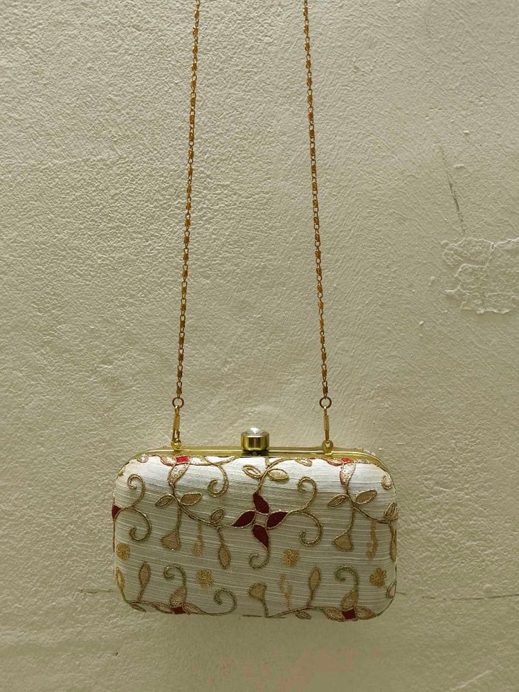 Embroidered Clutch with Chain