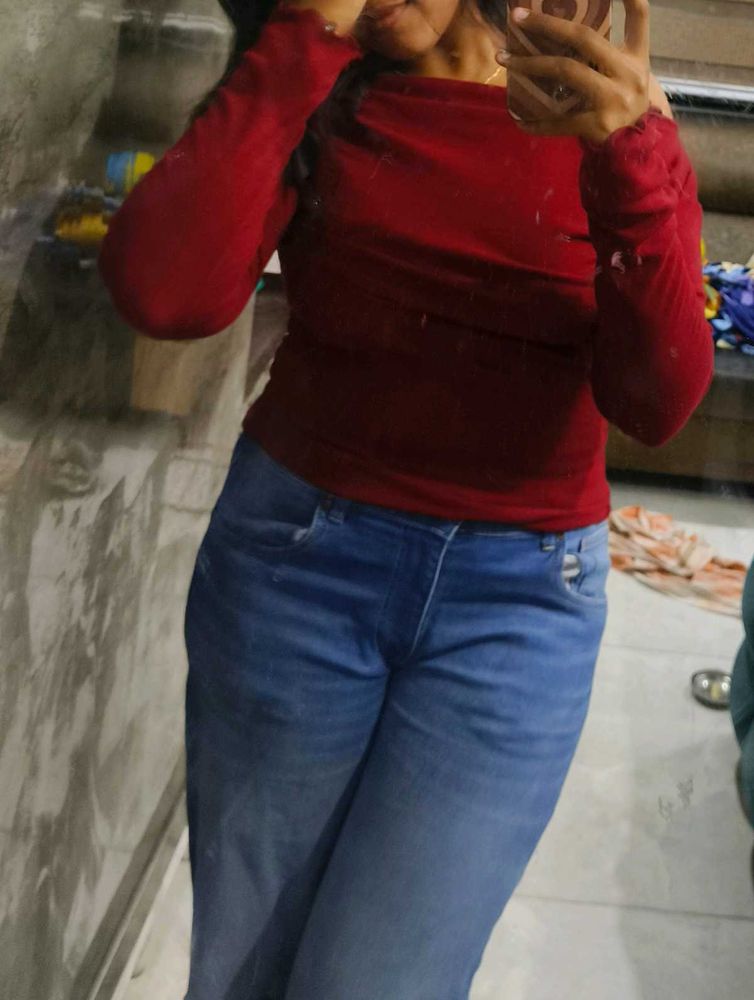 Beautiful Fitted Burgundy Off Shoulder Top