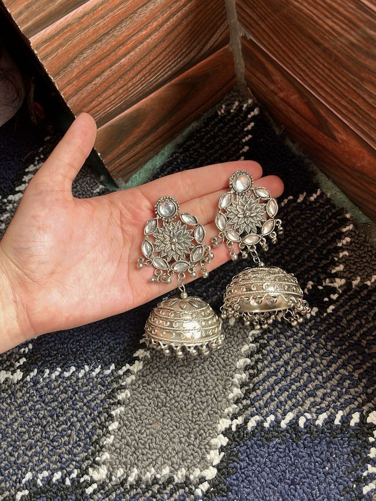 Statement Silver Jhumka Earrings