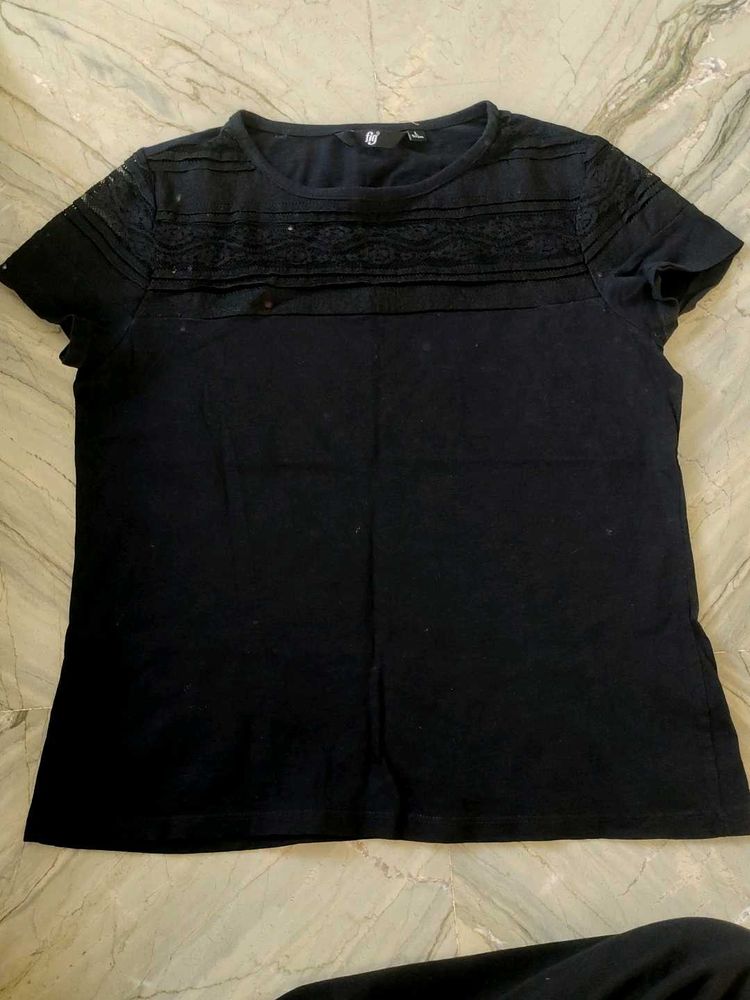 Elegant Black Embellished T-Shirt