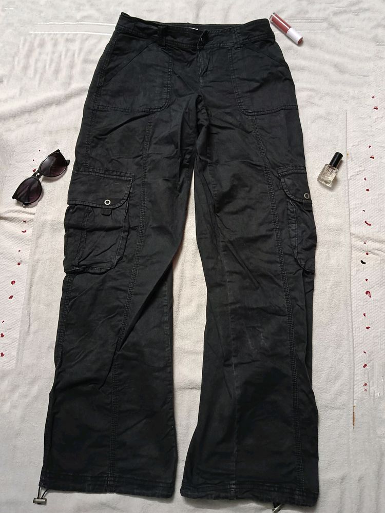 Low Waist Black Trendy Baggy Cargos