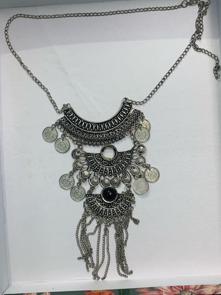 Boho Silver Necklace and Earing ( combo )