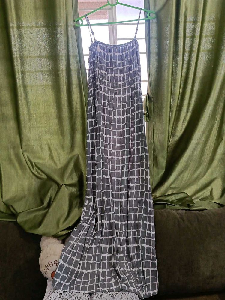 Gray Checkered Maxi Dress