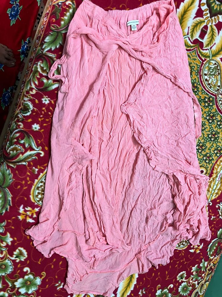 Pink Crinkled Wrap Skirt+pant - Size XS