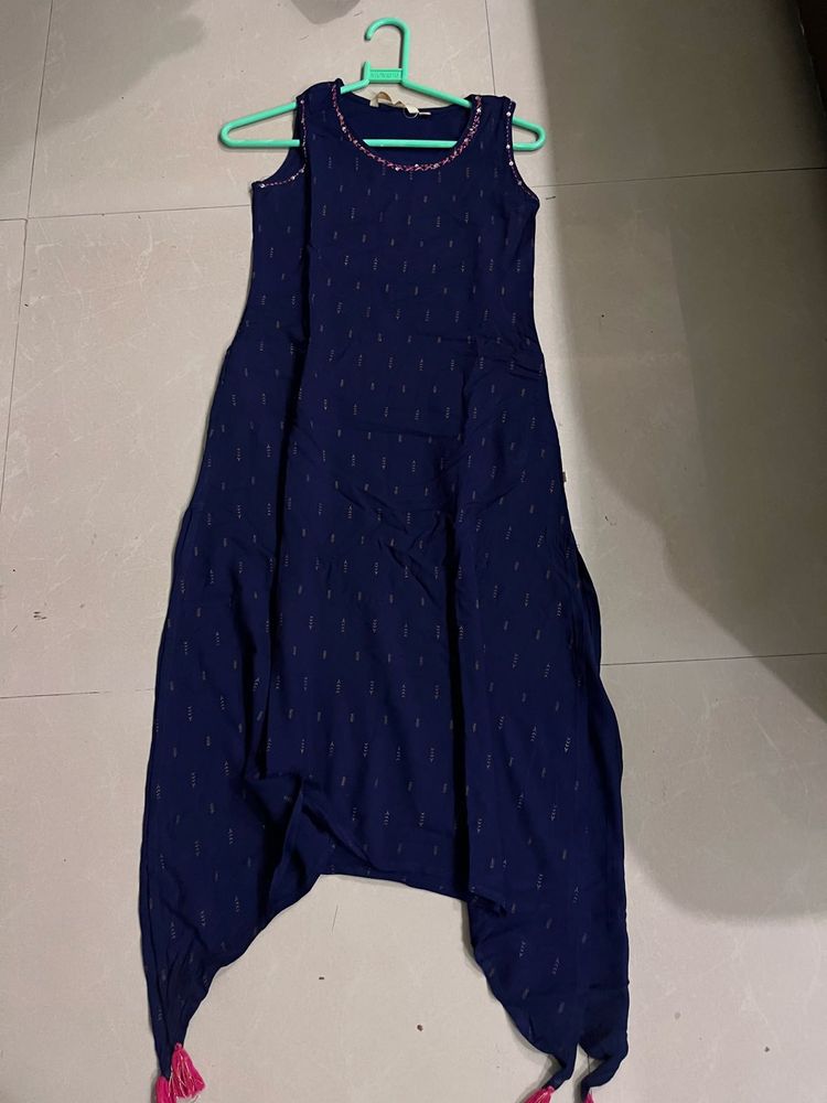 Navy Blue Handkerchief Hem Dress