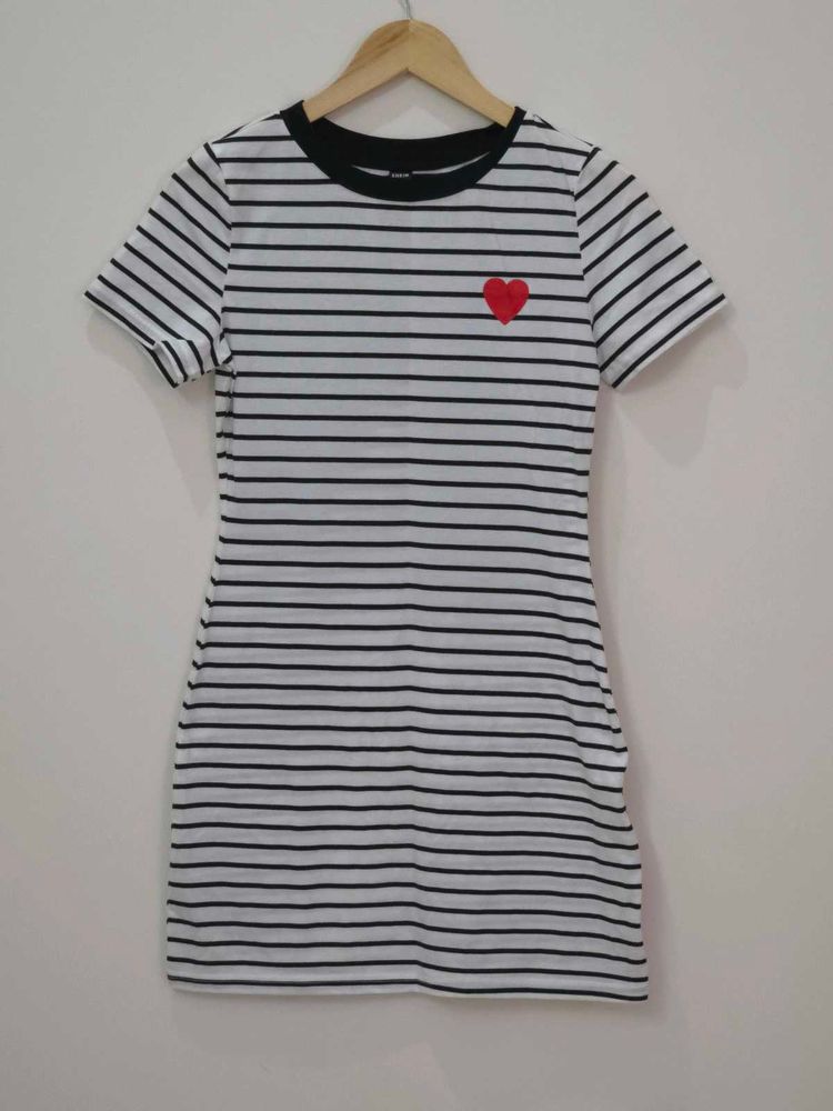 Striped T-Shirt Dress with Heart