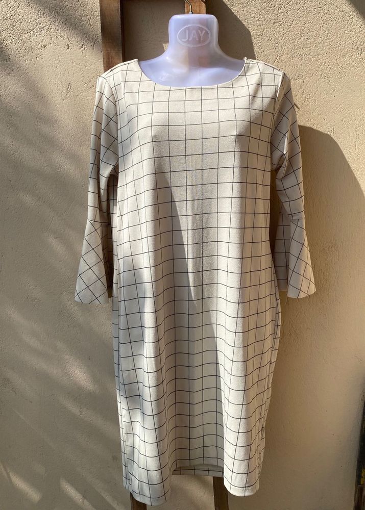 Checkered Beige Dress