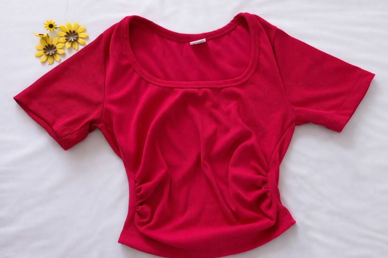 pink Ribbed Square Neck Top