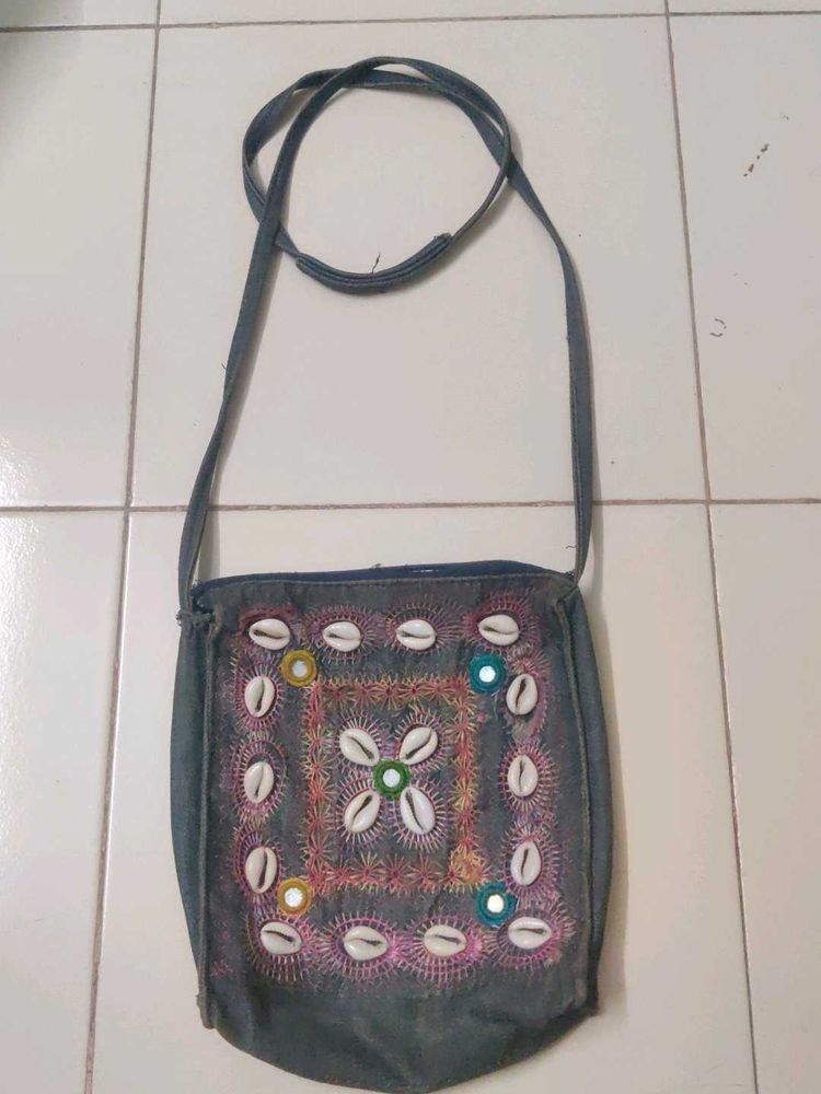 Denim Crossbody with Shell Design