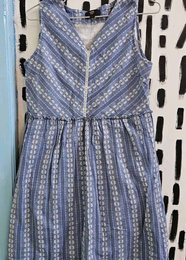 Zink London Blue Embroidery A-Line Dress