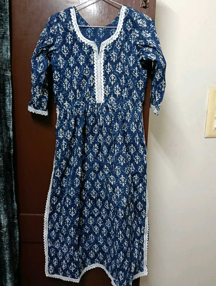 blue printed nyra cut kurti