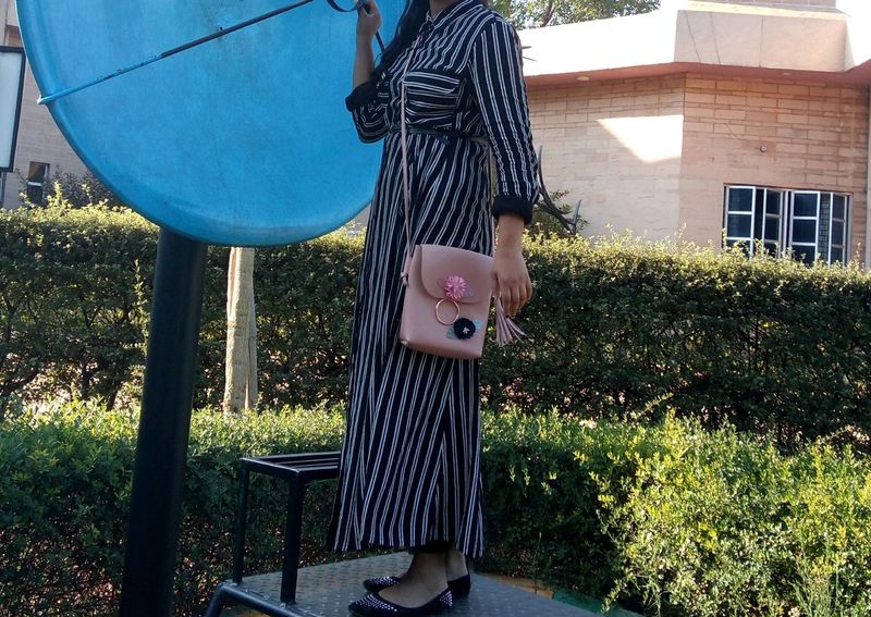 Max Black And White Stripe Long  Split Dress