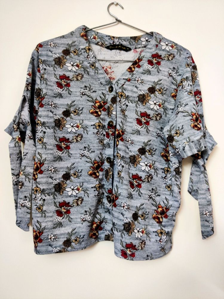 Grey Floral Casual Top