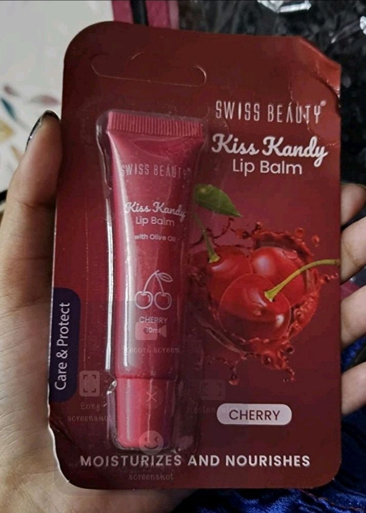 Swiss Beauty Kiss Kandy Lip Balm with Olive Oil | Moisturising | Non-Sticky | Soft &amp; Smooth Lips | Shade - Cherry, 10ml