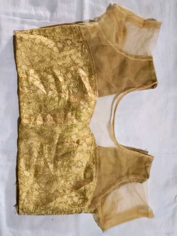 Gold Lace Blouse with Sheer Sleeves