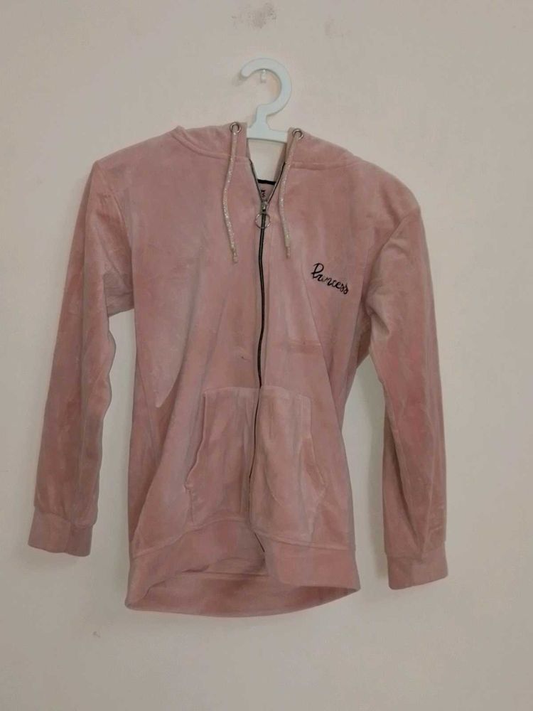 Pink Velvet Zip-Up Hoodie