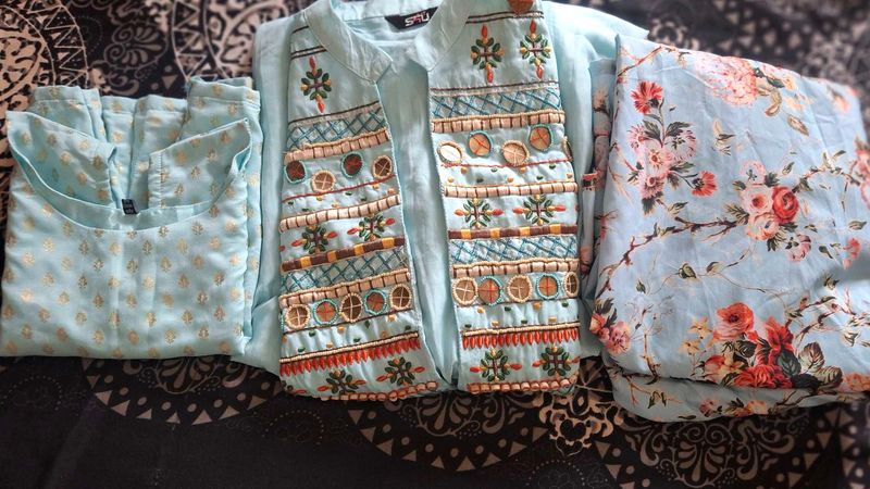 Sky Blue Embroidered 3-Piece Suit
