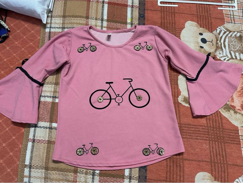 Pink Top With 3D Buttons And Umbrella Sleeves
