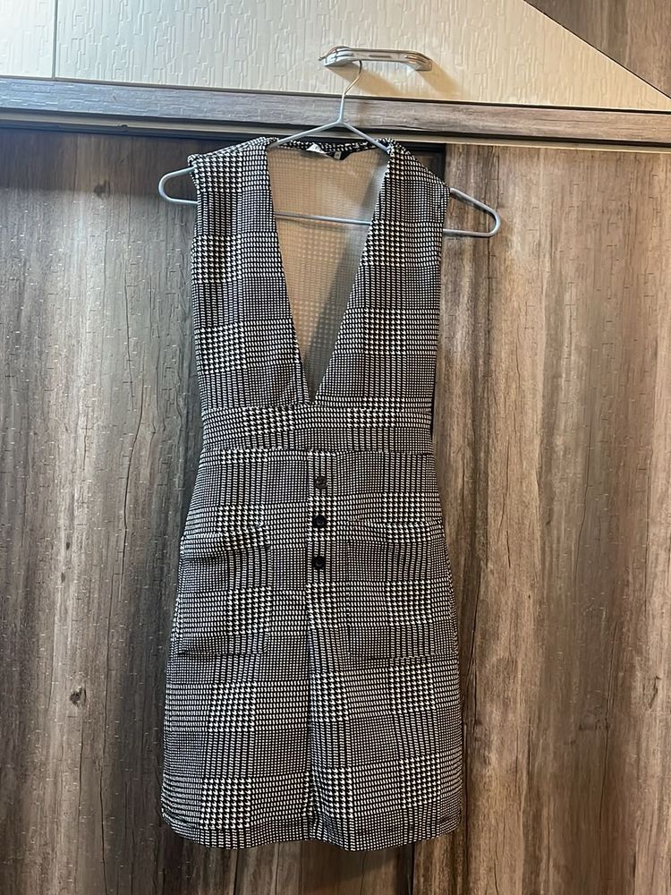 Plaid Mini Dress with Buttons