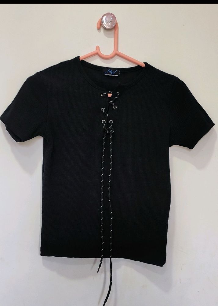 Black Lace-Up T-Shirt