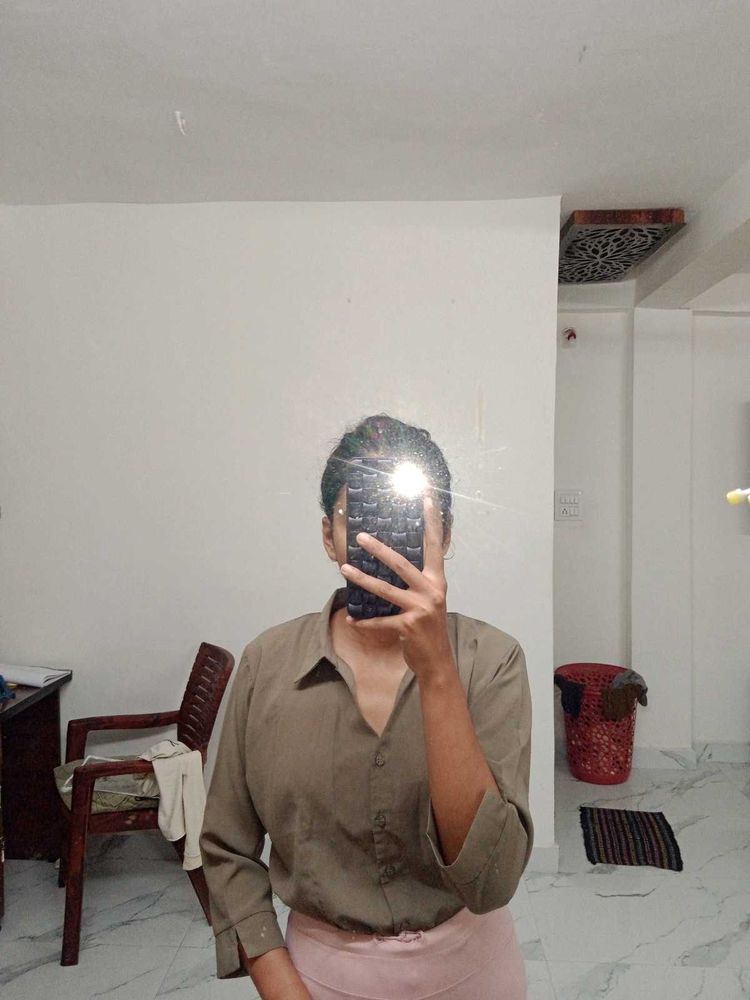 Olive Green Shirt and Pink Max Top