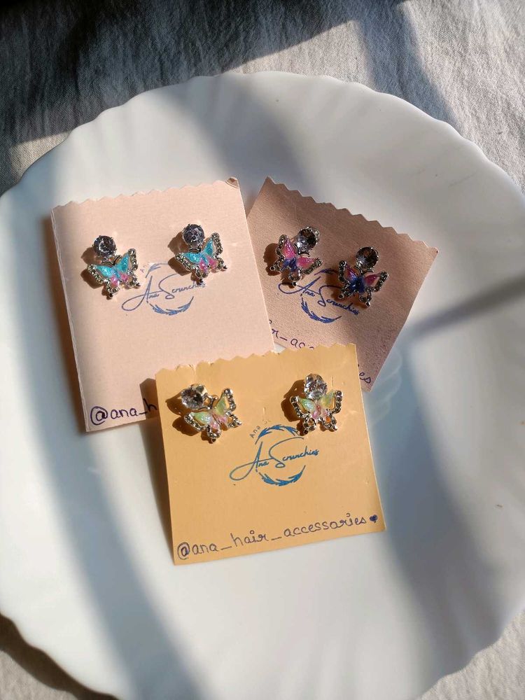 3-Butterfly Stud Earrings