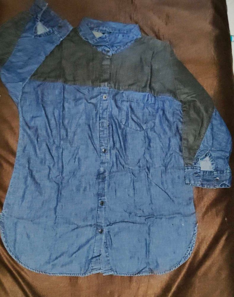 Two-Tone Denim Long Sleeve Shirt