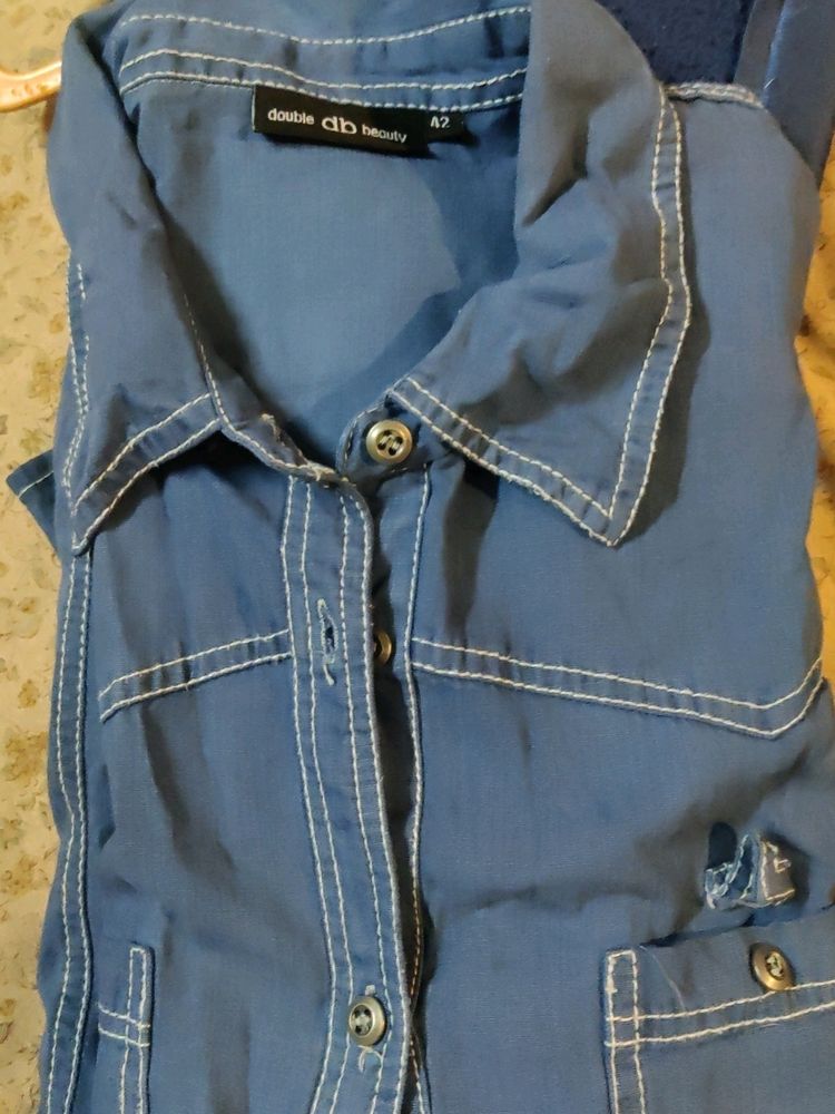 A Pretty Denim Long Shirt Style Top