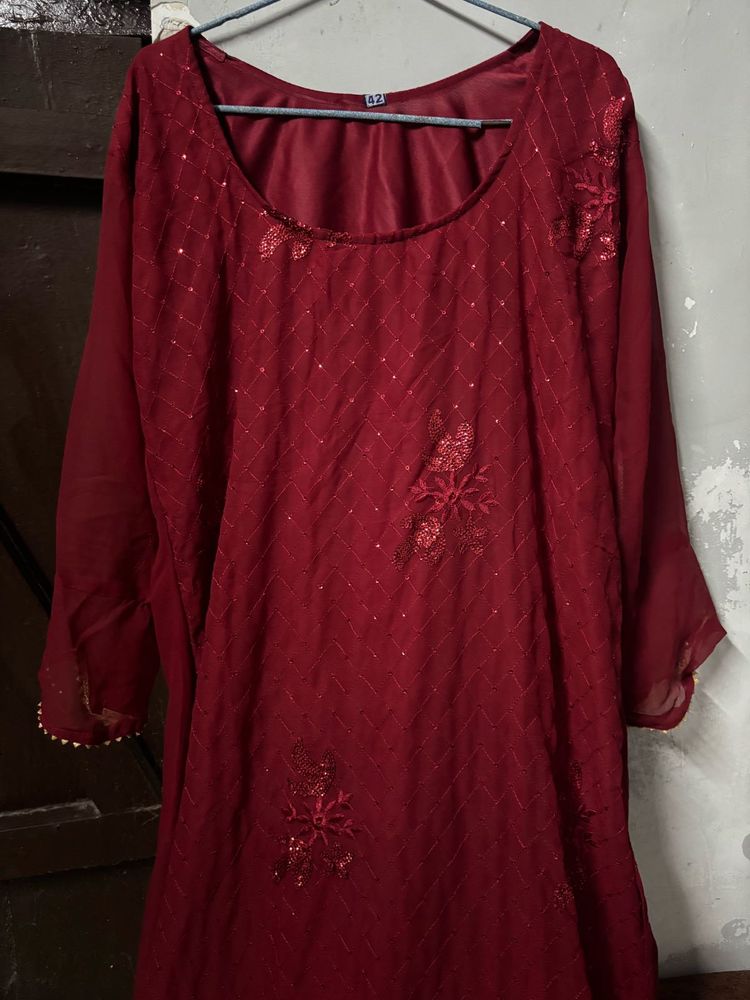 Maroon Embellished Kurta