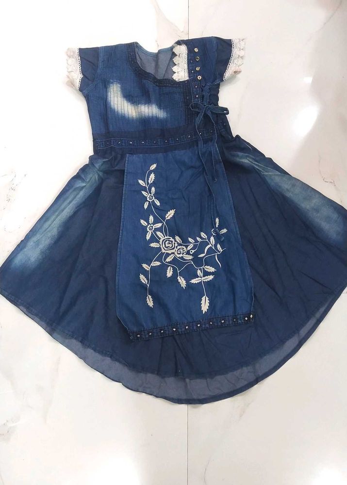 Denim Dress with Floral Embroidery