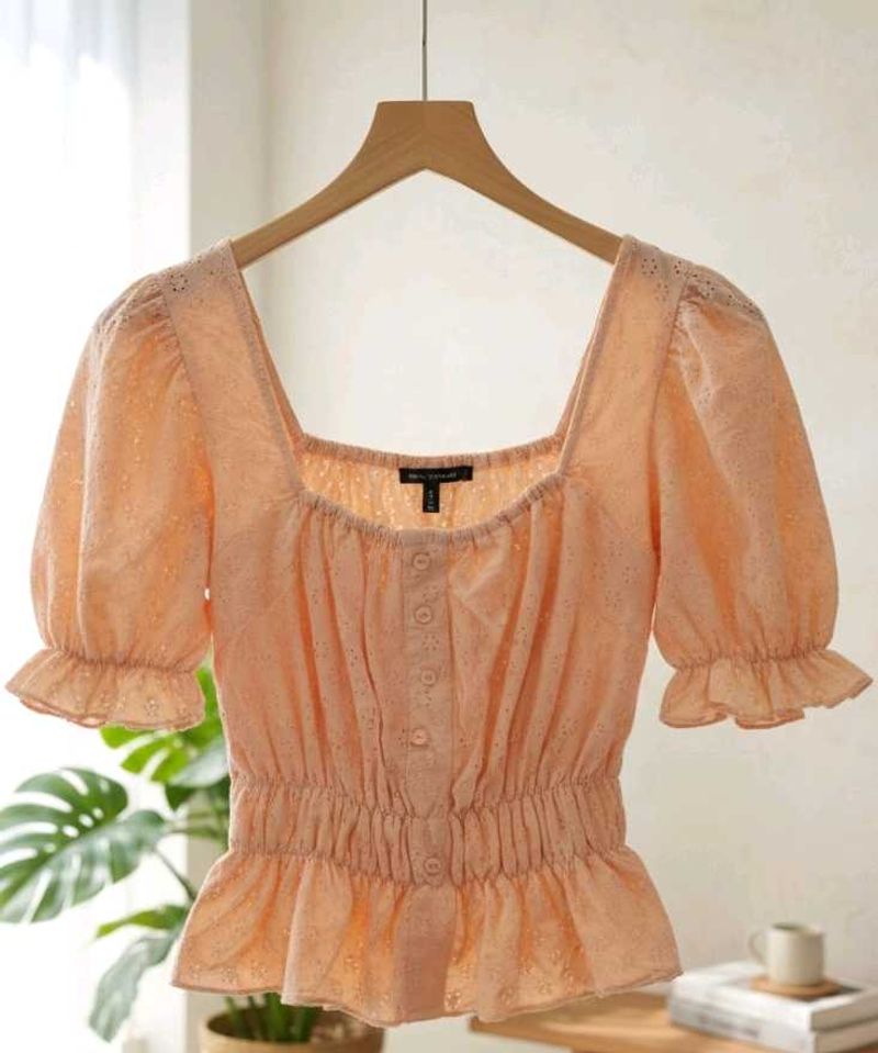Zudio Peach Puff Sleeve Blouse Top