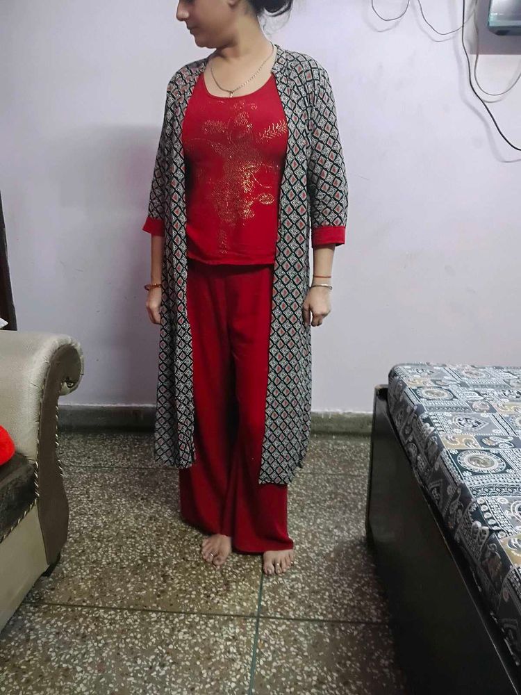Red Kurta Set with Shrug 😍