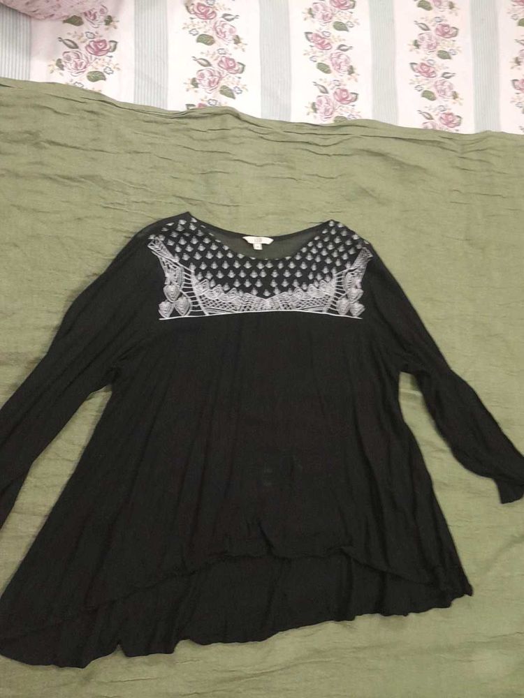 Black Embroidered Long Sleeve Top