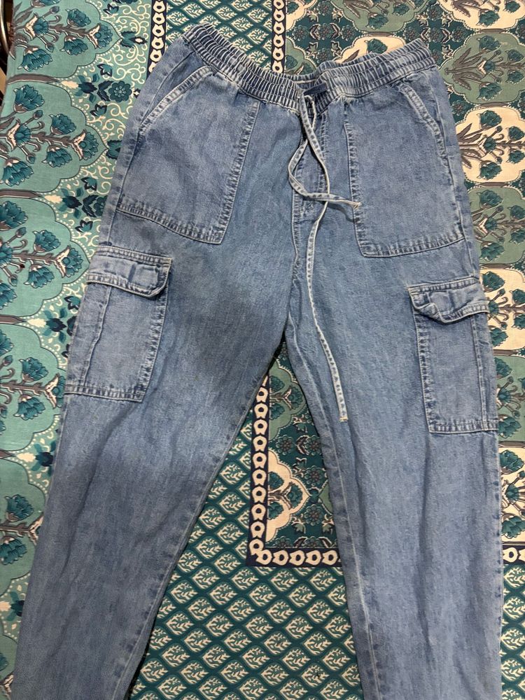 Light Wash Denim Cargo Pants